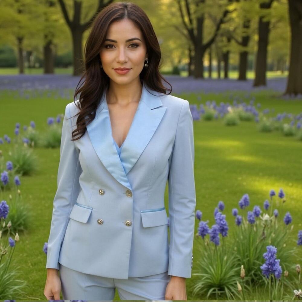 TS Couture NWT satin Light Blue blazer tuxedo style satin Lapel USA size 8